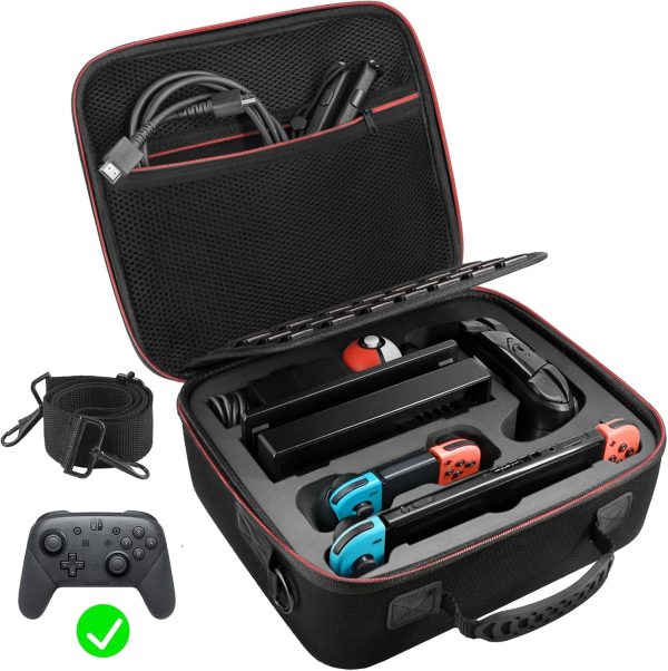 VORI Carrying Case for Nintendo Switch/Switch OLED Model (2021), Hard Travel Storage Protective Case with Handle and Shoulder Strap for Pro Controller, Poke Ball Plus and Switch Accessories, Black