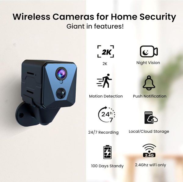 Security Camera, 2K WiFi Indoor Camera, 100 Days Standby Battery Life, Cloud & SD Storage, Clear Night Vision, AI Motion Detection, Real-Time Record Security Wireless Surveillance camera - Image 2