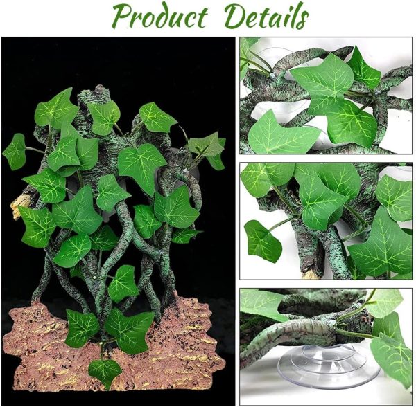 Hamiledyi Reptile Climbing Branch Leaves with Suction Cups Terrarium Plant Decoration Tank Accessories for Amphibian Lizard Bearded Dragons Gecko Snake - Image 3