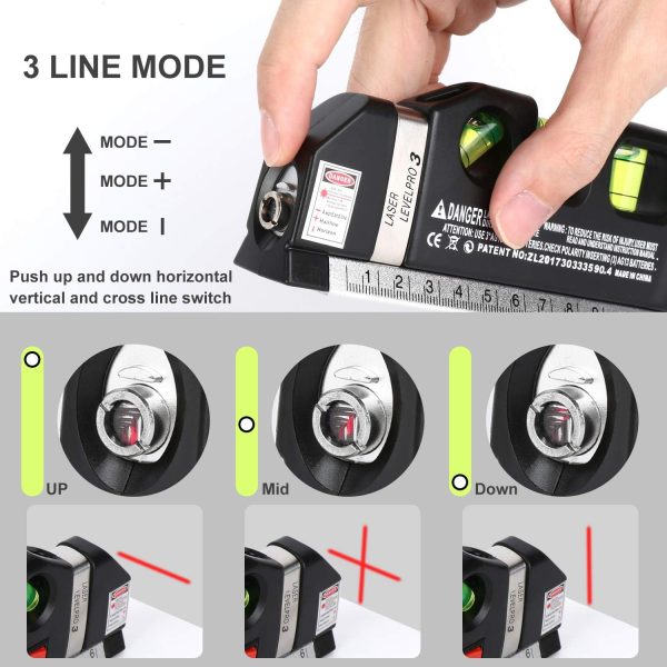 Laser Level Line Tool, Multipurpose Laser Level Kit Standard Cross Line Laser leveler Beam Tool with Metric Rulers 8ft/2.5M for Picture Hanging cabinets Tile Walls by AikTryee. - Image 2