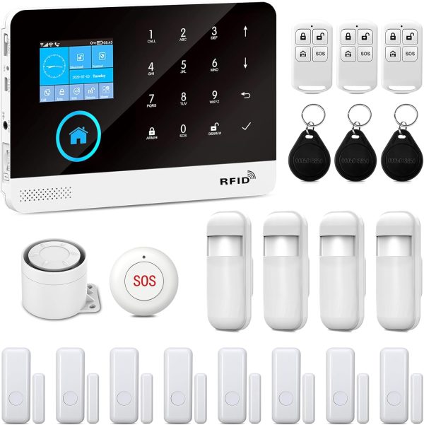 YBJ 21-Piece-Kit WiFi Alarm System for Home Security, DIY 4G Smart Home Security System, Wireless Home Alarm System with APP Control, Motion Detector, Door Window Sensor, Siren,Work with Amazon Alexa