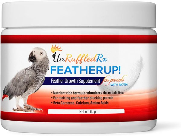 FeatherUp! Bird Vitamins with Biotin for Beautiful Plumage - Feather Growth Supplements for Parrots - 90 gm - 240 Servings