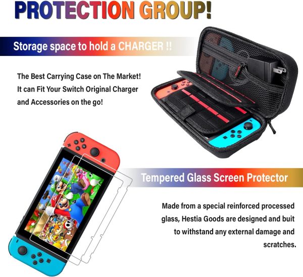 Deruitu Switch Accessories Bundle Compatible with Nintendo Switch, Kit with Carrying Case, Screen Protector, Compact Playstand, Game Case, Joystick Cap, Charging Dock,Steering Wheel, (18 in 1) - Image 3