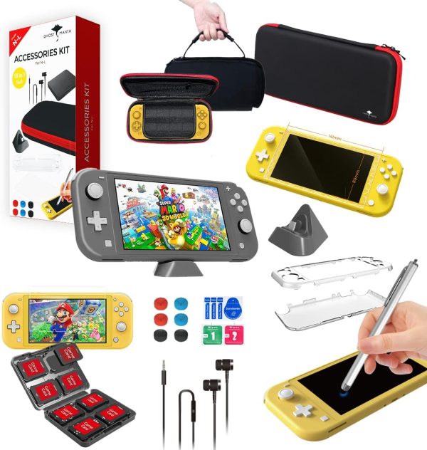 Switch Lite 12 in 1 Accessories Kit For Nintendo Switch Lite Console, Bundle Mini Charging Base, Headphone, Protective Cover case, Carry Bag, Screen Protector, Game Card Storage, Stylus, 6 Thumb Grips