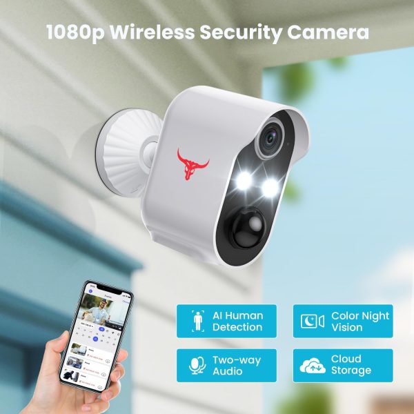 Outdoor Security Camera, Battery Powered Wireless Camera, Cloud Storage Sold Seperately, Color Night Vision, 2-Way Audio, Smart AI Motion Detection, 2.4G WiFi - Image 2