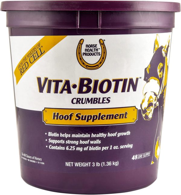 Vita Biotin Crumbles horse hoof Supplement, Helps maintain healthy, sound hooves and strong hoof walls, 3 lbs., 48 day supply