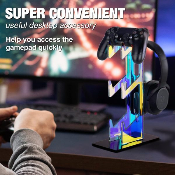 NiHome Iridescent Acrylic Multi-Tier Universal Game Controller Headset Holder Stand for PS5 Xbox ONE Switch Colorful Controller Stand Gaming Accessories Anti-Slip Stable Headphone Holder (3-Tier) - Image 3