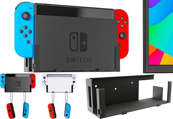 Funturbo Wall Mount for Nintendo Switch, Wall Mount Kit Switch Mounting Bracket Compatible with Nintendo Switch OLED and Original 2-in-1