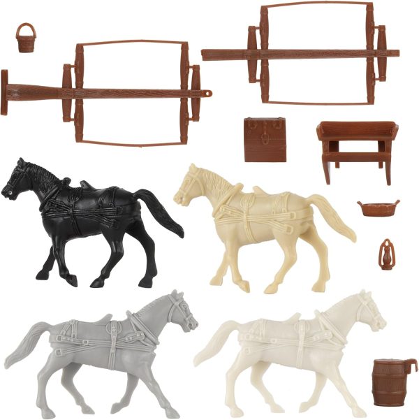 BMC CTS Western Covered Wagons - Brown Pioneer Horse Cart 24pc Playset - Image 4