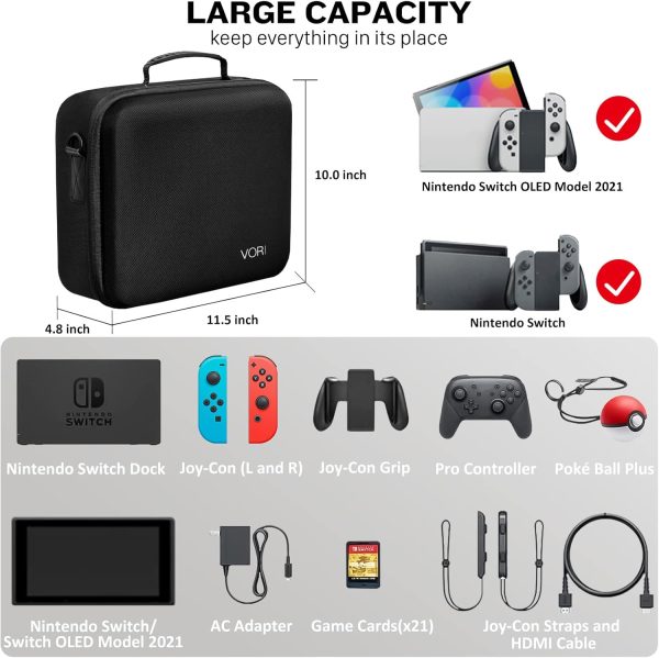 VORI Carrying Case for Nintendo Switch/Switch OLED Model (2021), Hard Travel Storage Protective Case with Handle and Shoulder Strap for Pro Controller, Poke Ball Plus and Switch Accessories, Black - Image 2