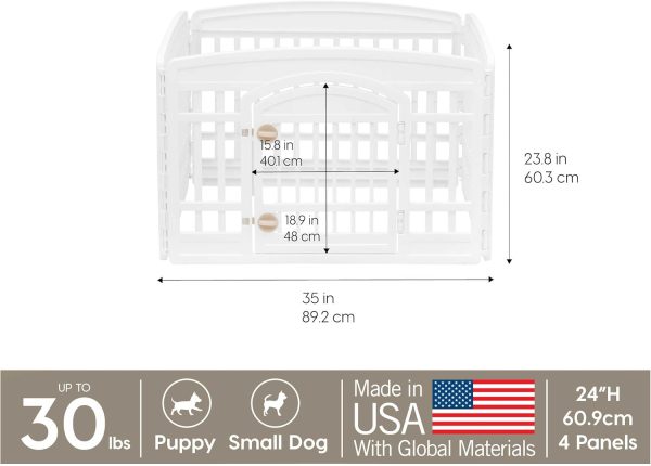 IRIS USA 24" Exercise 4-Panel Pet Playpen with Door, Dog Playpen, Puppy Playpen, for Puppies and Small Dogs, Keep Pets Secure, Easy Assemble, Fold It Down, Easy Storing, Customizable, White - Image 2