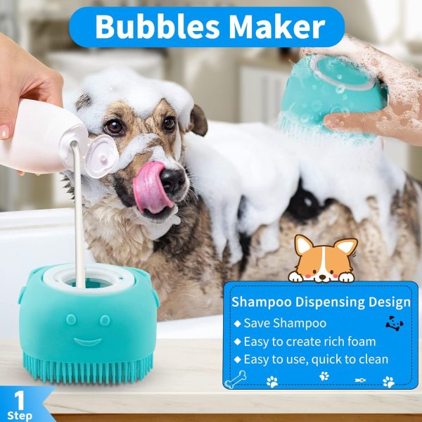 Comotech 3PCS Dog Bath Brush | Dog Shampoo Brush | Dog Scrubber for Bath | Dog Bath Brush Scrubber | Dog Shower/Washing Brush with Adjustable Ring Handle for Short & Long Hair (Blue Blue Blue) - Image 2