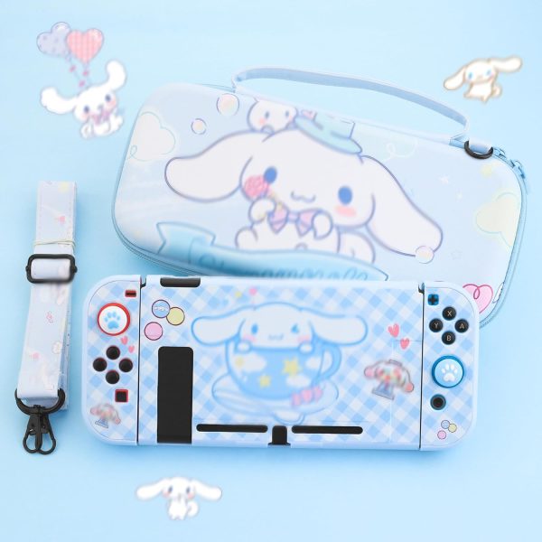 HYPERCASE Cute Switch Carrying Case Set, Blue Dog Travel Accessories Storage for Nintendo Switch Console, with PC Protective Cover, HD Screen Protector, Shoulder Strap & 2 Kawaii Thumb Caps - Image 7