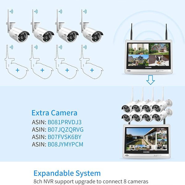 [16CH Expandable, 5MP] Hiseeu Home Security System, 2.4G/5G Wireless WiFi Pro 4K Full 12" LCD Monitor Built in NVR, 24/7 Recording, 3TB HDD, DC12V 5MP Outdoor Bullet Cameras, Night Vision, Waterproof - Image 6