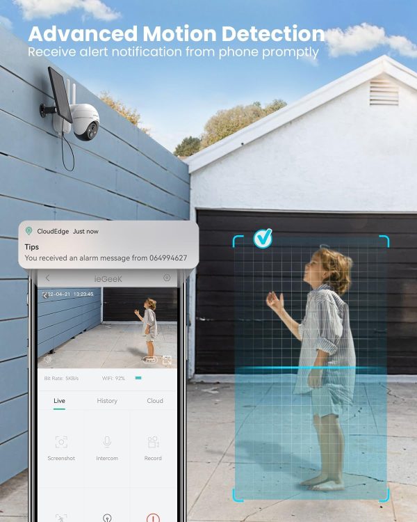 ieGeek Security Cameras Wireless Outdoor, 2K WiFi Home Security System 360° PTZ Camera 2 Pack, Solar/Battery Powered Cam with Spotlight/Siren/AI/Motion Sensor/3MP Color Night Vision, Works with Alexa - Image 8