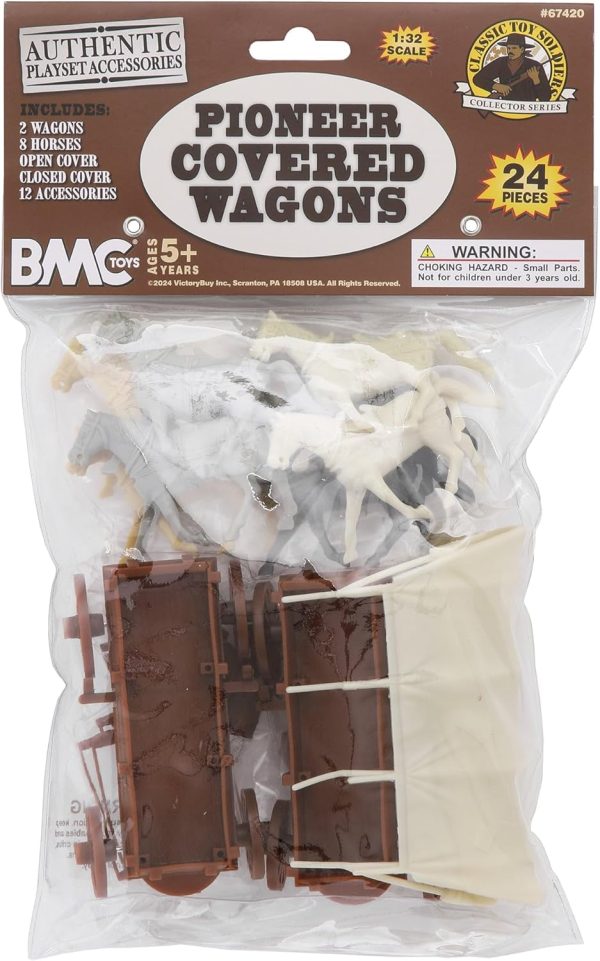 BMC CTS Western Covered Wagons - Brown Pioneer Horse Cart 24pc Playset - Image 6