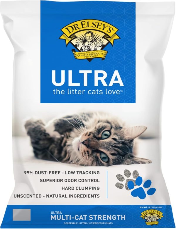 Dr. Elsey's Cat Litter - Premium Unscented Cat Litter w/ Natural Ingredients - Low Dust Superior Odor Control Cat Litter - Hard Clumping Moisture Absorbing Clay Multi Cat Litter (For All Cats - 40lbs)