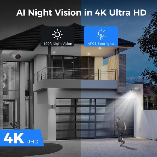 [4K Alarm Spotlight+Audio 3TB HDD] Hiseeu 4K Wired Security Camera System Outdoor,AI Human/Vehicle Detection,4K H.265+ Surveillance DVR 8CH with 4X8MP Home CCTV Cameras,Smart Playback,Remote Access - Image 6