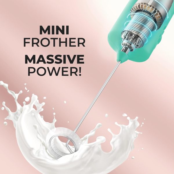 Powerful Milk Frother Wand - Mini & Mighty Handheld Drink Mixer - Portable Coffee Frother For Latte, Cappuccino, Matcha, Hot Chocolate, Creamer - Aqua - Image 4