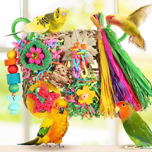 Bird Toys, Parakeet Toys Bird Foraging Toys Grass Mat Climbing Wall for Parakeet,Parrot,Cockatiel,Conure,Lovebird,Budgie Cage Small to Medium Birds (Warm Sun) - Image 3