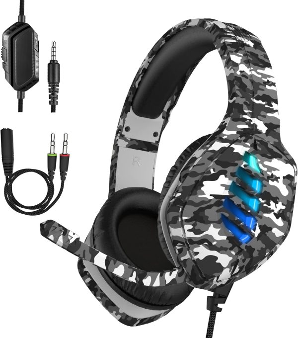 Gaming Headset with Microphone - for PC, PS4, PS5, Switch, Xbox One, Xbox Series X|S - 3.5mm Jack Gamer Headphone with Noise Canceling Mic (Camo Black)