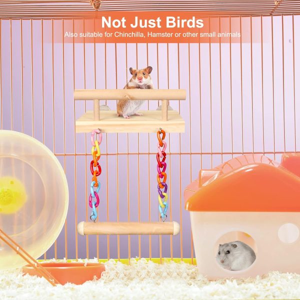 Bird Perches Cage Toys Parrot Wooden Platform Play Gyms Exercise Stands with Acrylic Wood Swing Ferris Wheel Chewing for Animals Green Cheeks, Baby Lovebird, Chinchilla, Hamster Budgie - Image 4