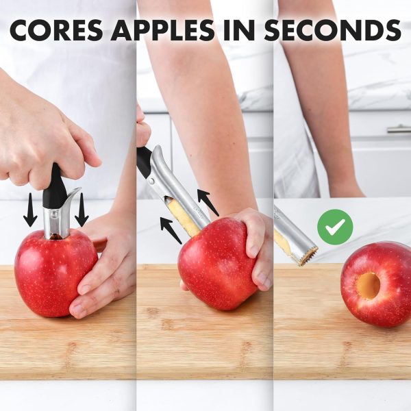 Zulay Kitchen Premium Apple Corer Tool - Ultra Sharp, Stainless Steel, Serrated Blades for Easy Coring - Easy to Use & Clean, Durable Apple Corer Remover for Baking Apples & More - Black - Image 4