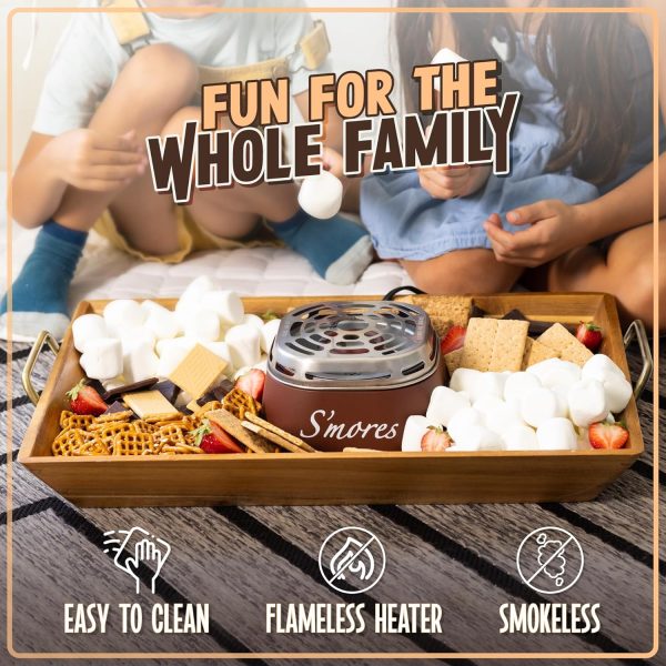 Nostalgia Tabletop Indoor Electric S'mores Maker - Smores Kit With Marshmallow Roasting Sticks and 4 Trays for Graham Crackers, Chocolate, and Marshmallows - Movie Night Supplies - Brown - Image 3