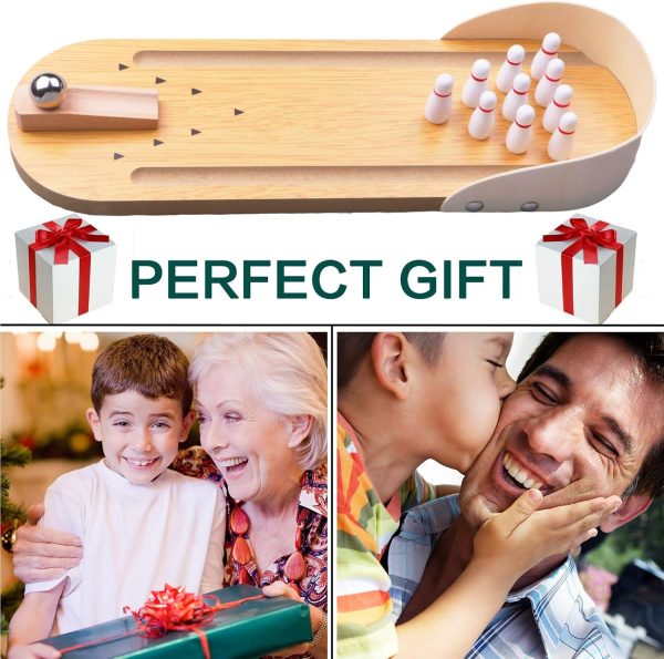 Table Top Mini Bowling Game Set-Tabletop Wooden Board Mini Arcade Desktop Tiny Bowling Shooting Alley Office Desk Stress Relief Gadgets Small Finger Toys Fun Gag Gifts for MenWomen Kids Teens Boys - Image 6