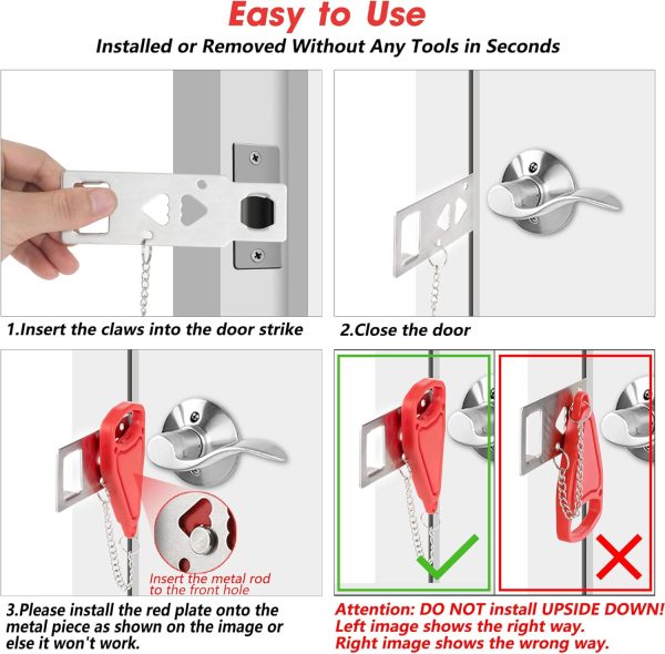 AceMining Portable Door Lock Home Security Door Lock Travel Lockdown Locks for Additional Safety and Privacy Perfect for Traveling Hotel Home Apartment College - Image 4