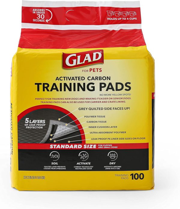 Glad for Pets Black Charcoal Puppy Pads - Super Absorbent Disposable Dog Pee Pads, Potty Training Pads, and Pet Supplies - Dog Pee Pads for Crate Training and Indoor Use 23" x 23" - 100 Count - Image 8