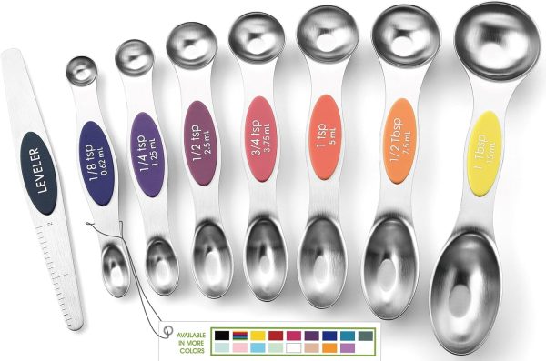 Spring Chef Stainless Steel Magnetic Measuring Spoons Set of 8 with Leveler, Nesting Teaspoon & Tablespoon Measuring Spoons, Kitchen Gadgets for Baking & Cooking, Fits in Spice Jars - Mountain Sunrise