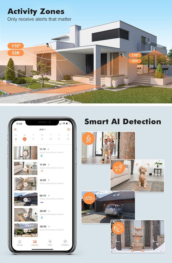 Dzees Outdoor Camera Wireless, 2K Battery Powered WiFi Surveillance Camera for Home Security System with Siren Alarm Spotlight, Motion Detection, Color Night Vision, IP65 Waterproof Cloud/Local 2Pack - Image 2
