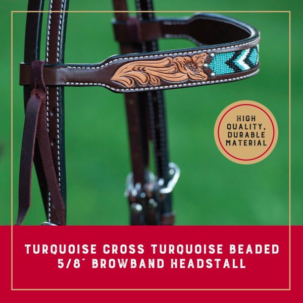 Weaver Leather Turquoise Diamond Beaded Horse Headstall, Leather Headstalls for Horses for Trail Riding, Durable Equine Supplies, Dark Oil - Image 2