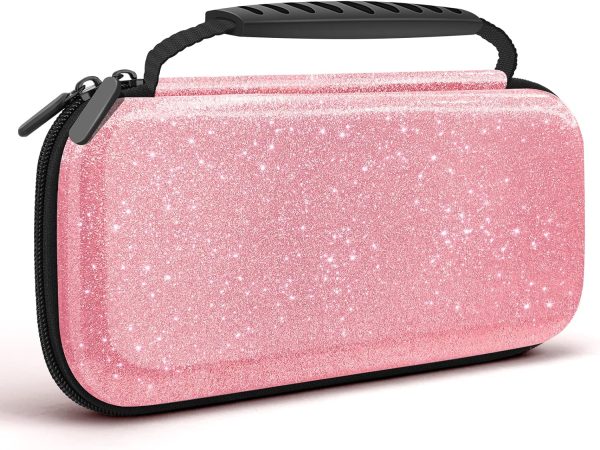 homicozy Glitter Carrying Case for Nintendo Switch & Switch OLED Console,Pink Hard Travel Case Shell Pouch for Nintendo Switch Console & Accessories,Protective Case Compatible with Nintendo for Girls