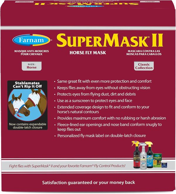 SuperMask II Fly Mask Without Ears for Average Size Horses, Full Face Coverage and Eye Protection from Insect Pests, Structured Classic Styling Mesh with Plush Trim, Horse Size - Image 9