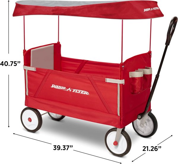 Radio Flyer 3 in 1 EZ Fold Stroller Wagon All Terrain Outdoor Collapsible Off Road Cart with Canopy and Adjustable Handle for Kids and Cargo, Red - Image 3