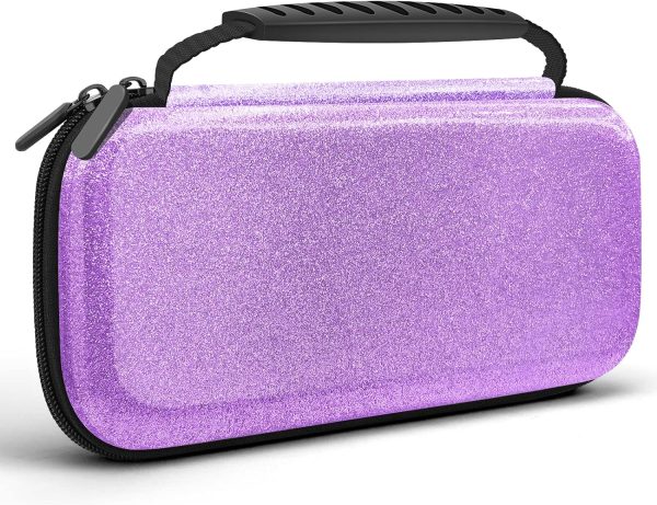 Glitter Carrying Case for Nintendo Switch and Switch OLED Console,Purple Hard Travel Case Shell Pouch for Nintendo Switch Console & Accessories,Protective Carry Case Compatible with Nintendo for Girls