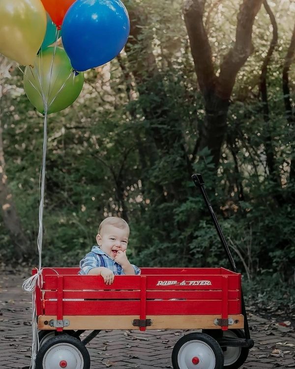 Radio Flyer Town and Country Wooden Wagon Kids Ride-On Outdoor Rolling Toy with Removable Side Panels and Foldable Long Handle, Red - Image 4