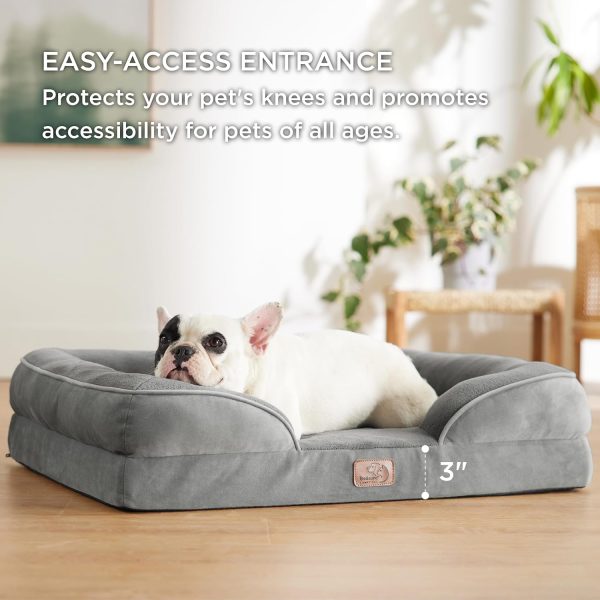 Bedsure Orthopedic Dog Bed for Medium Dogs - Waterproof Dog Sofa Beds Medium, Supportive Foam Pet Couch Bed with Removable Washable Cover, Waterproof Lining and Nonskid Bottom, Grey, 28"x23"x6.5" - Image 5