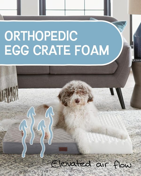 35 Inch Orthopedic Waterproof & Machine Washable Dog Bed with Egg Crate Foam Support, Non-Slip Bottom and Removable Pet Bed Cover for Extra Large, Large, Medium, Small Dogs (Gray) - Image 2