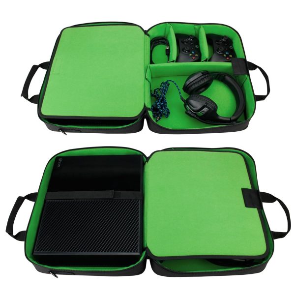 USA GEAR Console Carrying Case - Xbox Travel Bag Compatible with Xbox One and Xbox Series S with Water Resistant Exterior and Accessory Storage for Xbox Controllers, Cables, Gaming Headsets - Green - Image 3