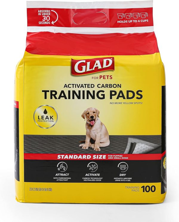 Glad for Pets Black Charcoal Puppy Pads - Super Absorbent Disposable Dog Pee Pads, Potty Training Pads, and Pet Supplies - Dog Pee Pads for Crate Training and Indoor Use 23" x 23" - 100 Count