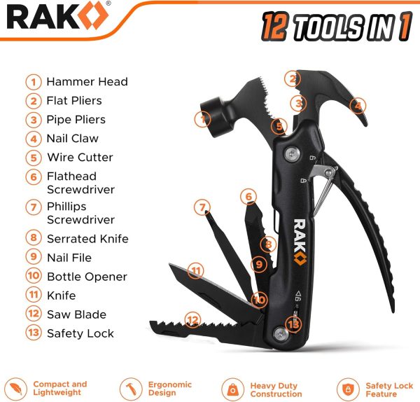 RAK Hammer Multitool BirthdayGifts for Men - Cool Unique Gifts For Men Who Have Everything - Compact DIY Survival Multi Tool - Backpacking & Camping Accessories - Gadget Gifts - Image 2