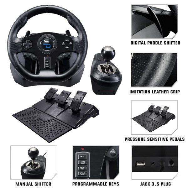 Superdrive - GS850-X racing steering wheel with manual shifter, 3 pedals, paddle shifters for Xbox Serie X/S, PS4, Xbox One, (programmable) - Image 3