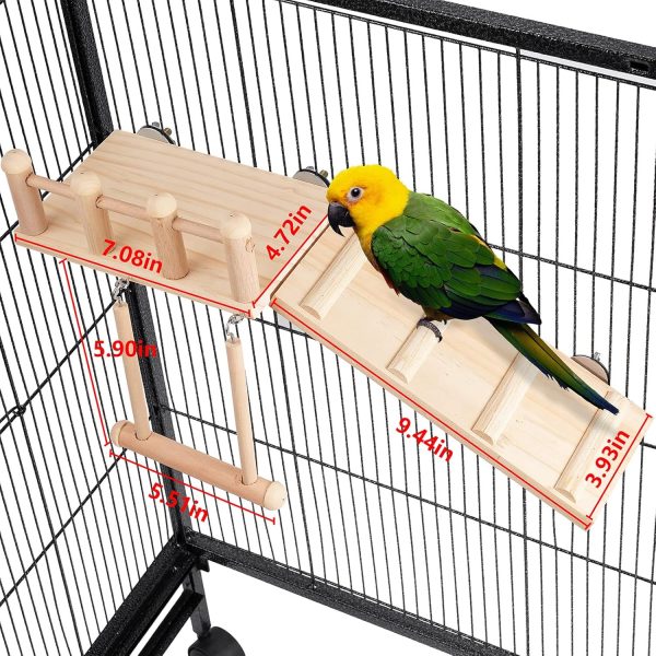 Bird Perches Platform Swing with Climbing Ladder, Parakeet Cage Accessories Wooden Playing Gyms Exercise Sturdy for Small Birds - Image 7