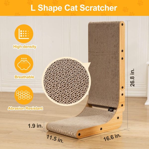 Poils bebe L Shape Cat Scratcher, 26.8 Inch Cat Scratchers for Indoor Cats, Protecting Furniture Cat Scratch Pad, Cardboard Cat Scratching with Ball Toy, Catnip, Large - Image 5