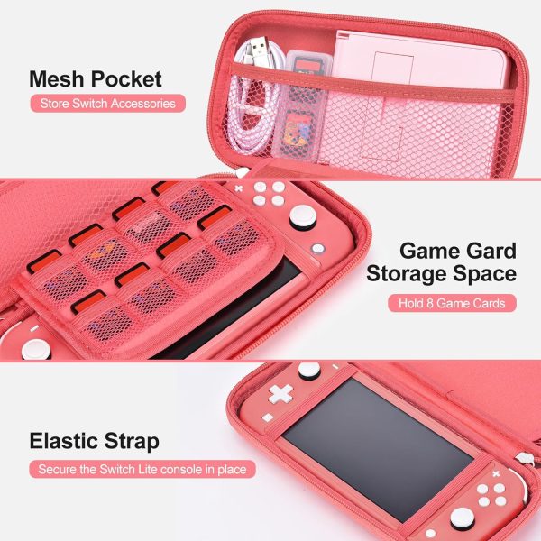 innoAura Switch Lite Case 18 in 1 Switch Lite Accessories Bundle with Switch Lite Carrying Case, Switch Game Case, Switch Lite Screen Protector, Switch Stand, Switch Thumb Grips (Coral) - Image 3