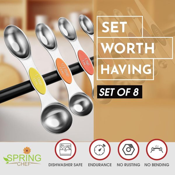 Spring Chef Stainless Steel Magnetic Measuring Spoons Set of 8 with Leveler, Nesting Teaspoon & Tablespoon Measuring Spoons, Kitchen Gadgets for Baking & Cooking, Fits in Spice Jars - Mountain Sunrise - Image 2