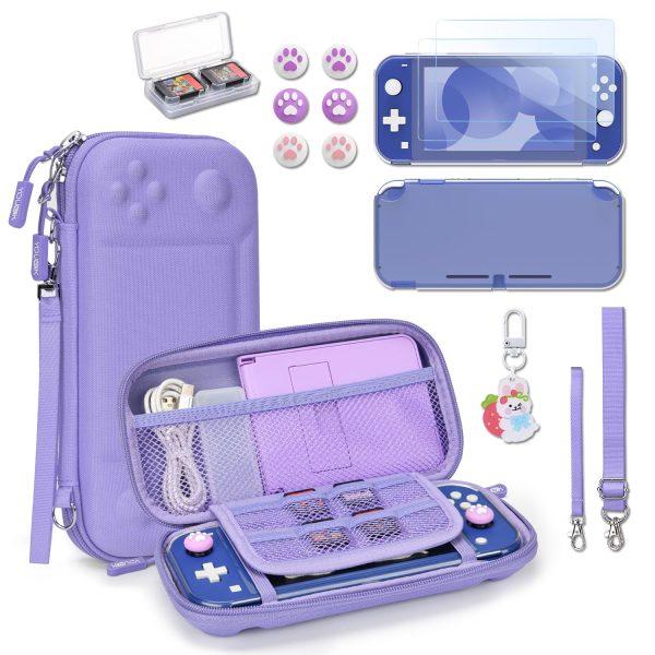 Younik Switch Lite Case, Portable Switch Lite Carrying Case, 14 in 1 Accessories Kit with Carrying Case, Protective Cover, Game Card Case, Screen Protectors, Thumb Grips, Pendant and straps (Purple)